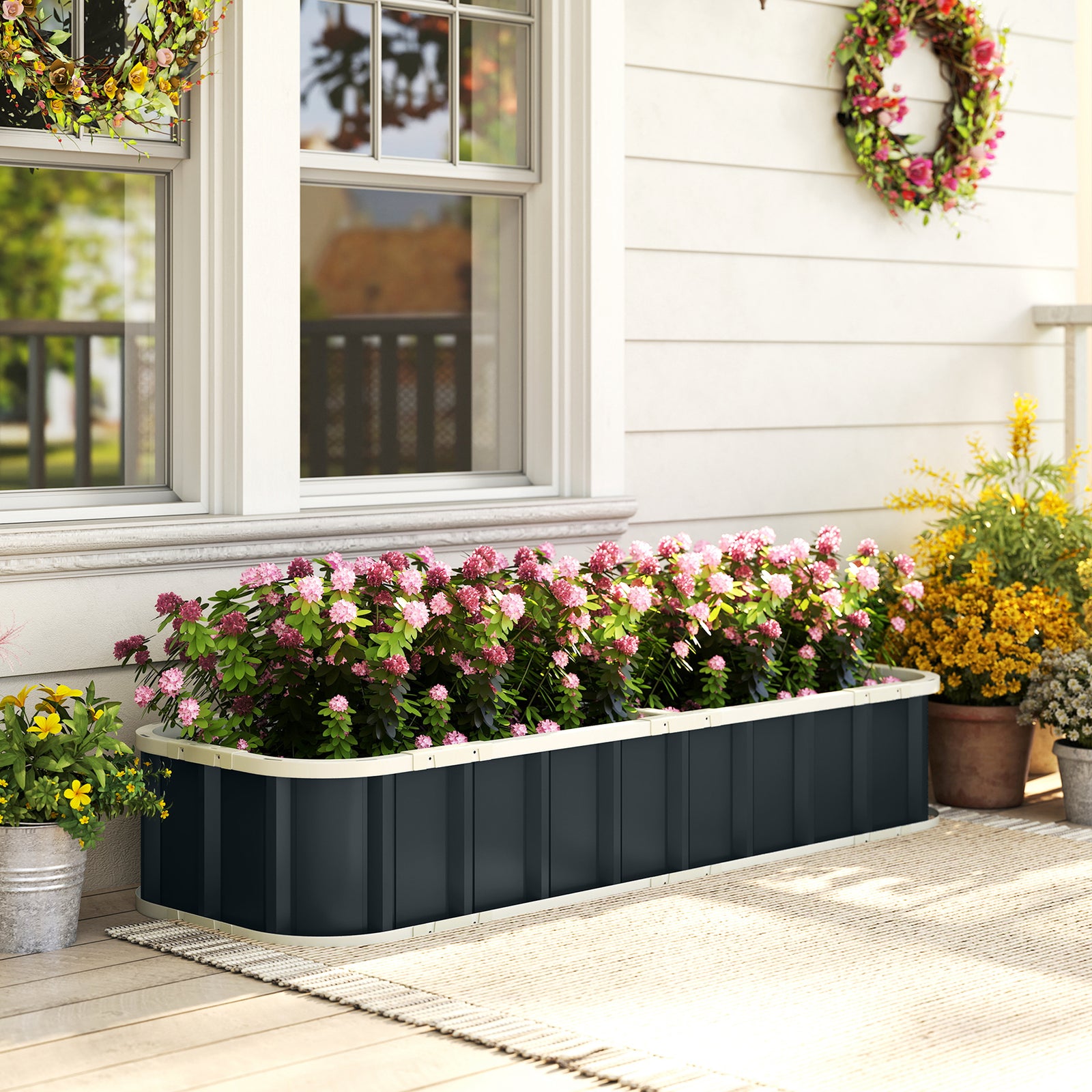 Galvanised Raised Garden Bed With Gloves | L | Dark Grey