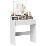 HOMCOM Dressing Table With Mirror, Led Lights, Drawers, For Bedroom, White