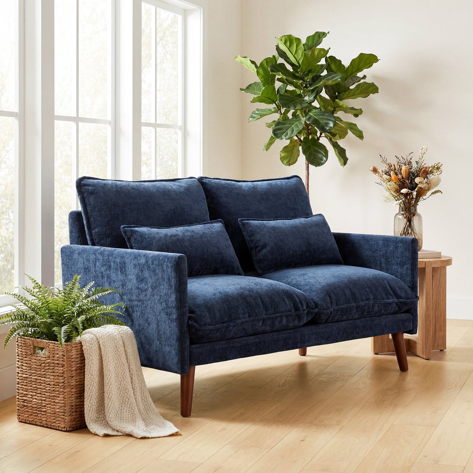2 Seater Sofa, Modern Loveseat With Spring Cushions, Wide Seat | Blue