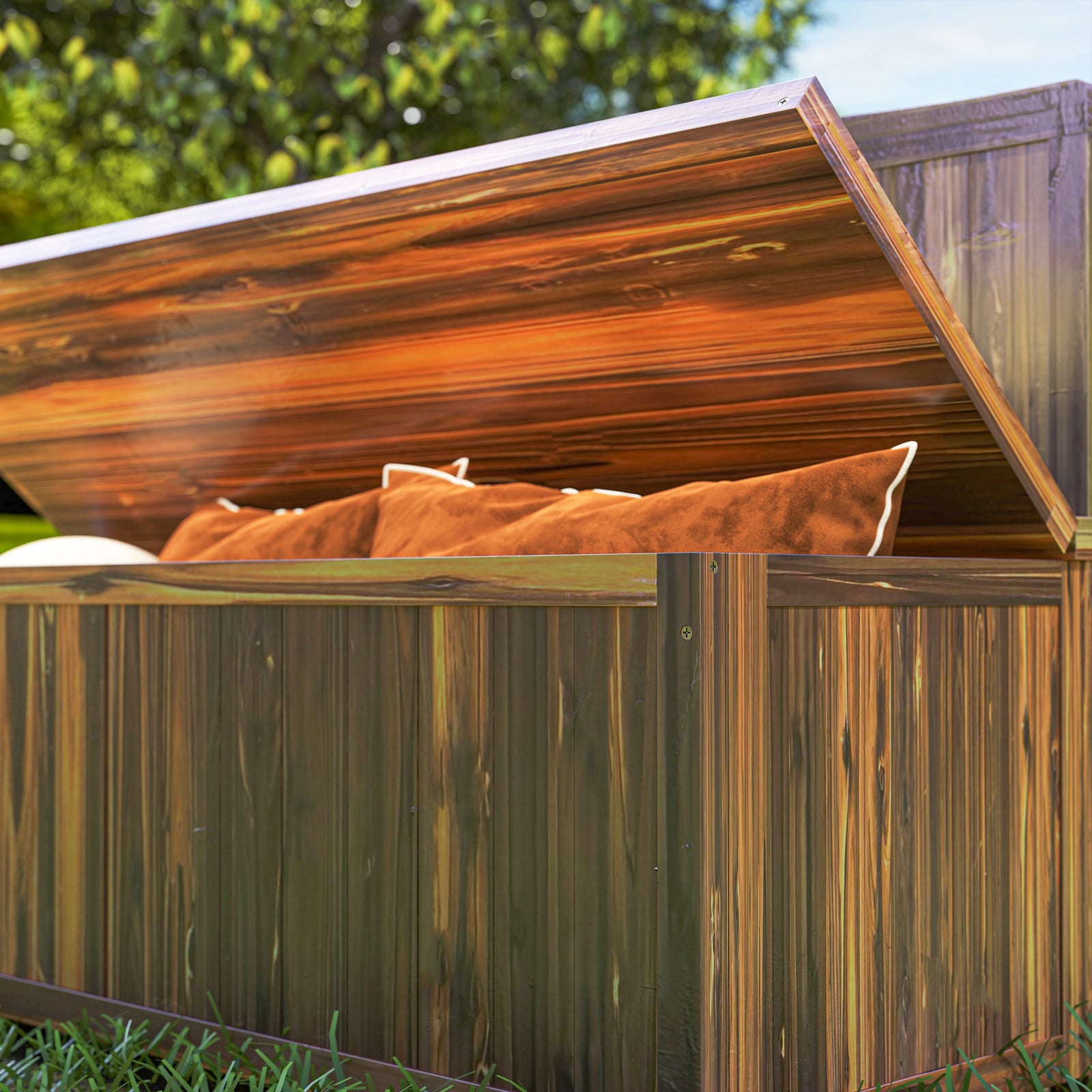 Wood Storage Bench For Patio, Outdoor Garden Seating | Brown