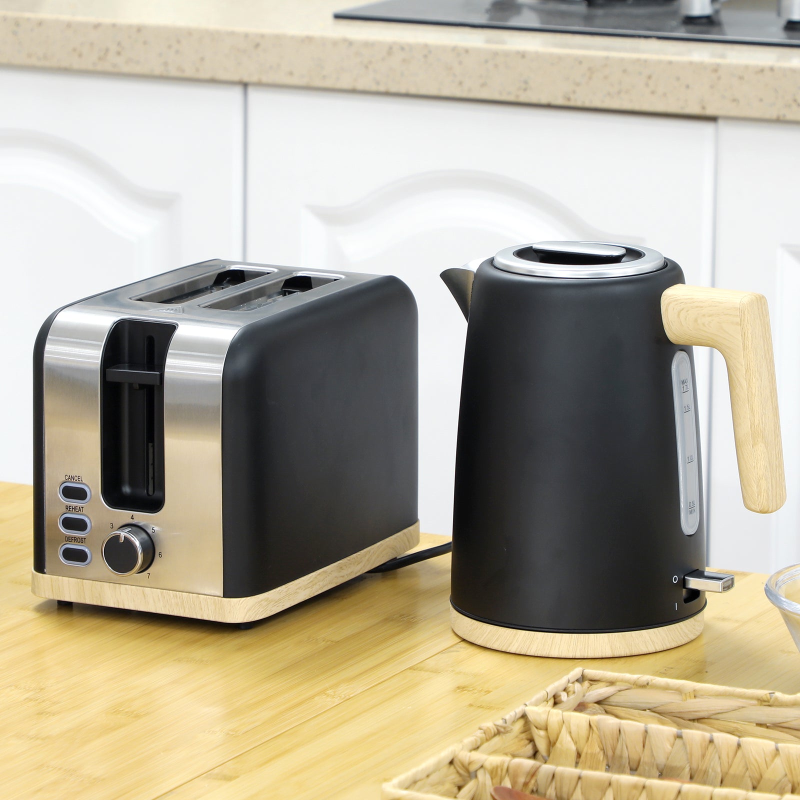 1.7l Electric Fast Boil Kettle And 2 Slice Toaster Set | Black