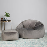 Aurora Velvet Bean Bag & Pouffe Chair & Pouffe Set | Charcoal