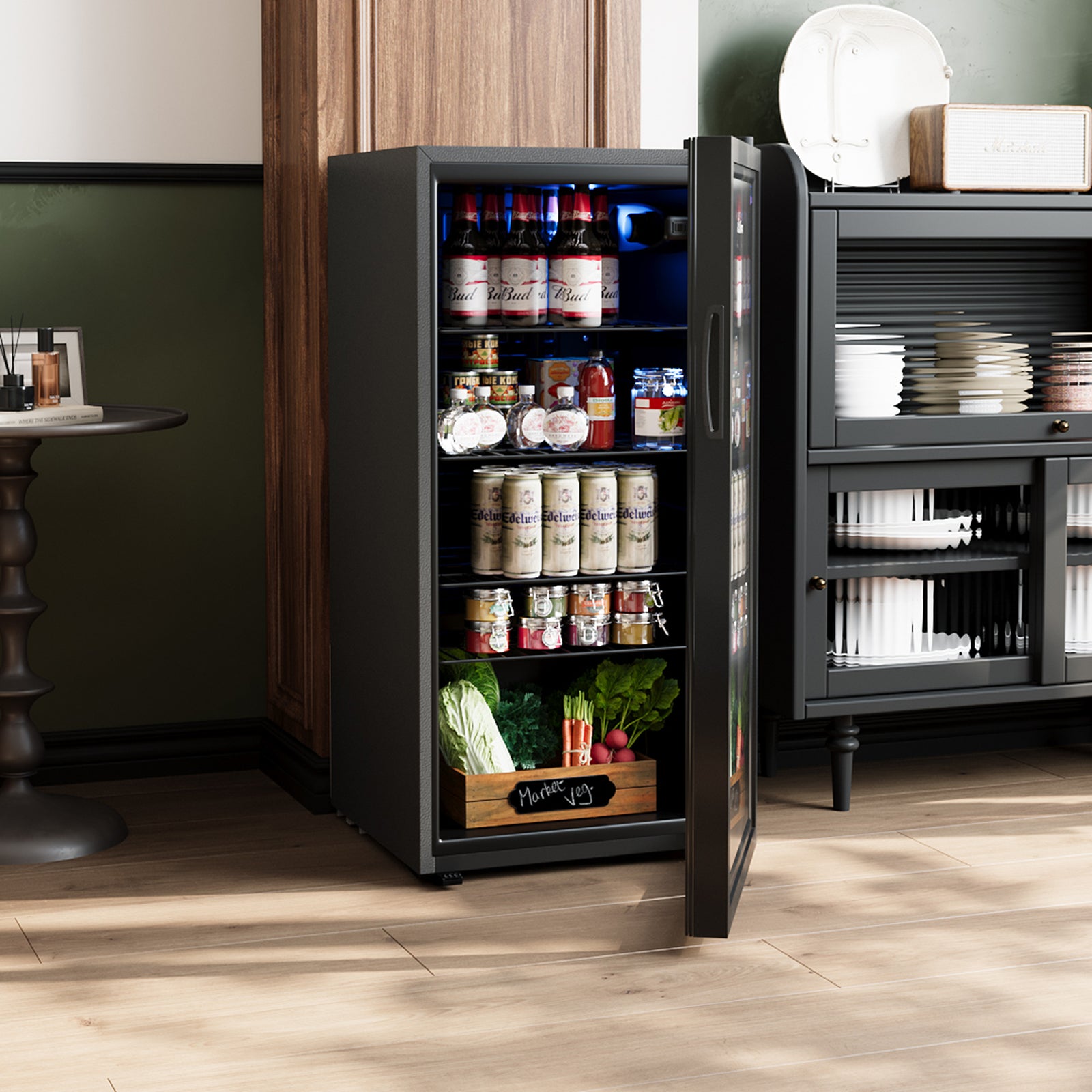 Glass Door Beverage Cooler With Led Light | 109l | Black
