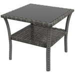50cm Pe Rattan Coffee Table, Two-tier With Glass Top
