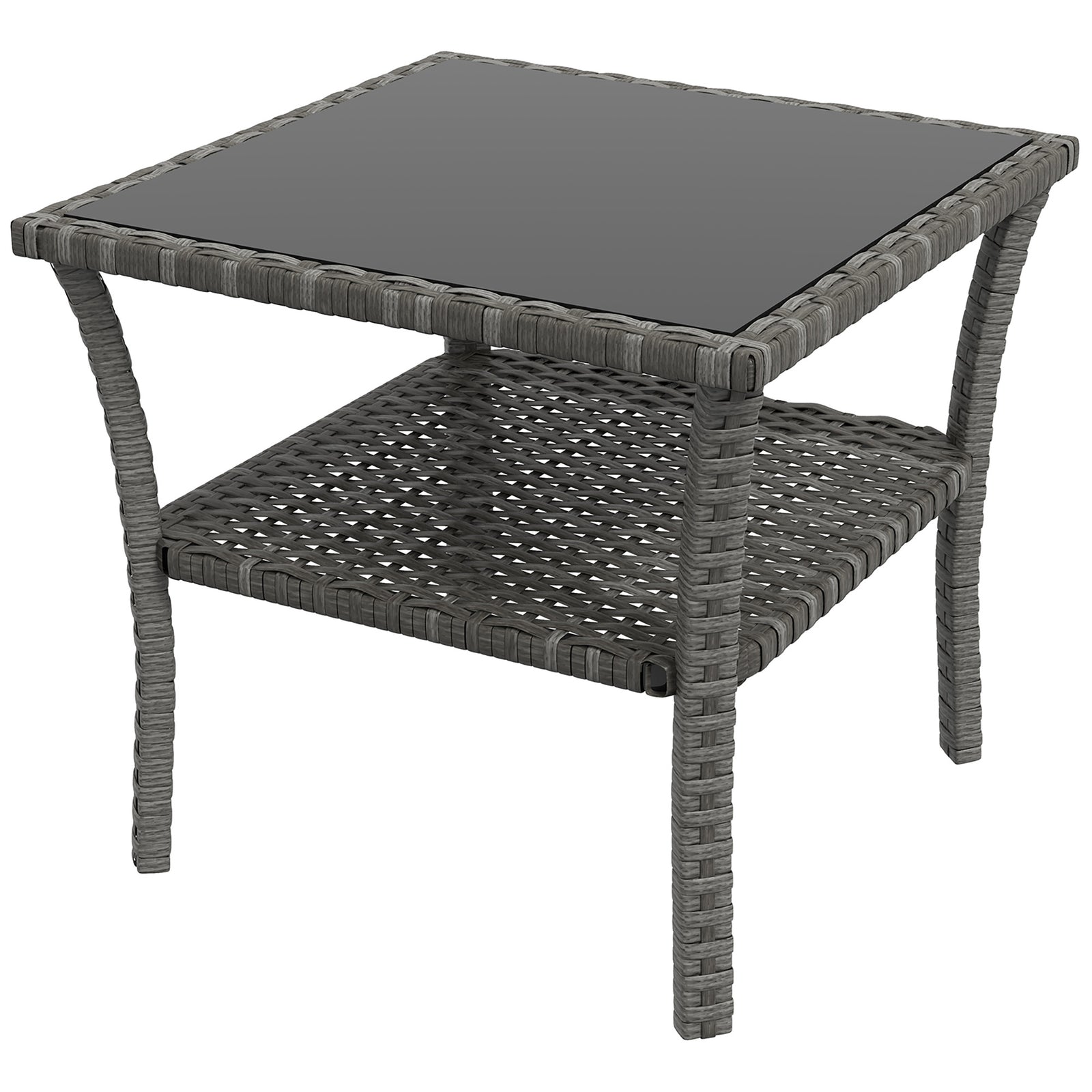 50cm Pe Rattan Coffee Table, Two-tier With Glass Top
