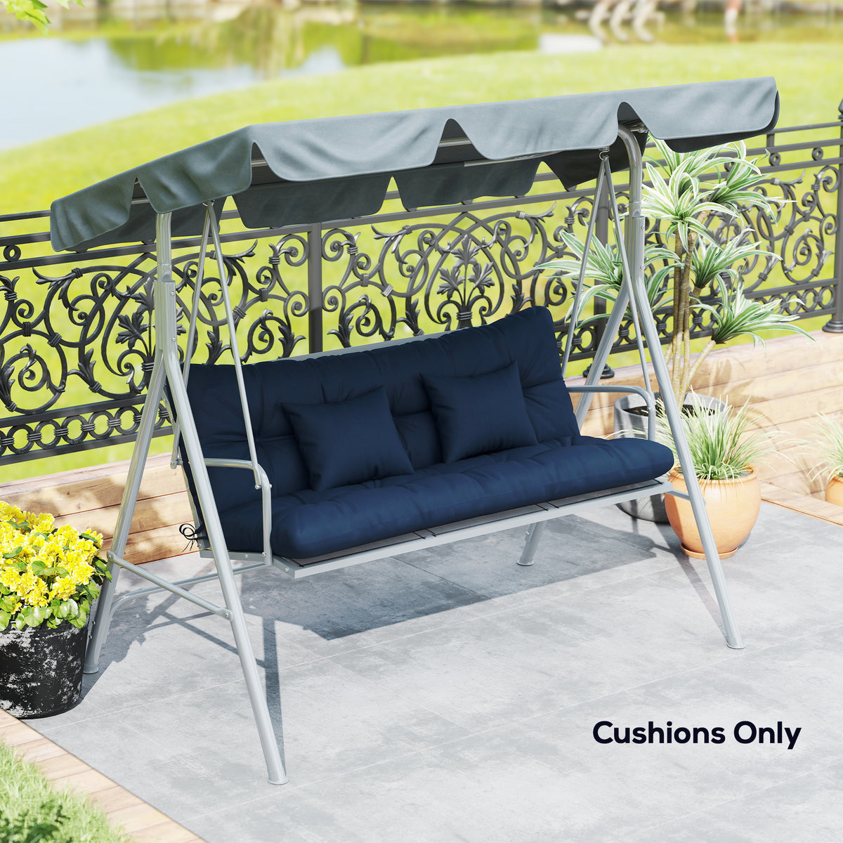 Outsunny Outdoor Seat Cushions Back Cushion With 2 Pillows, Seat Pads