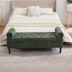 Chenille Fabric Storage Bench – Upholstered Seat With Pillowed Armrests & Hidden Compartment, 126cm W | Green