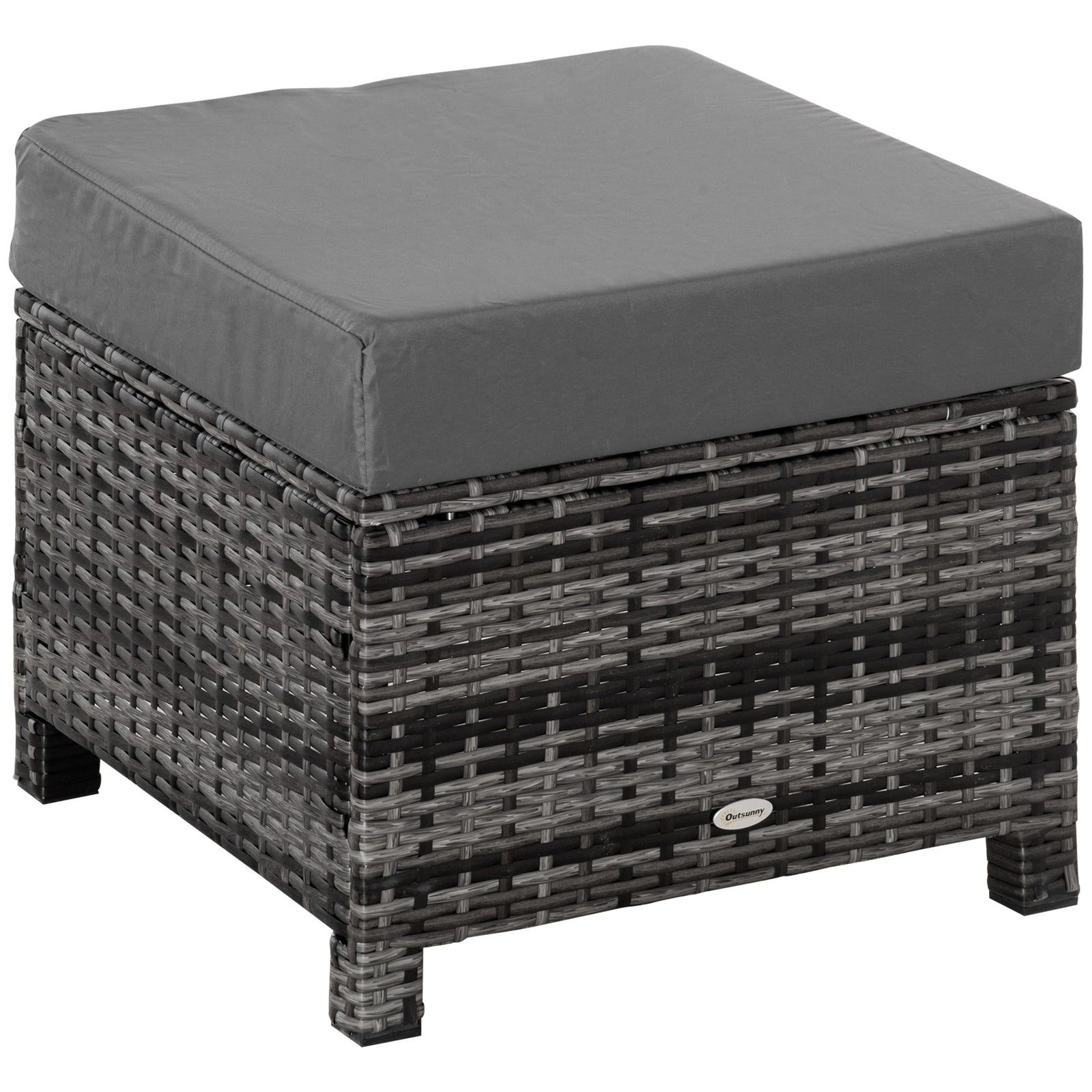 Rattan Footstool Wicker Ottoman With Padded Seat Cushion