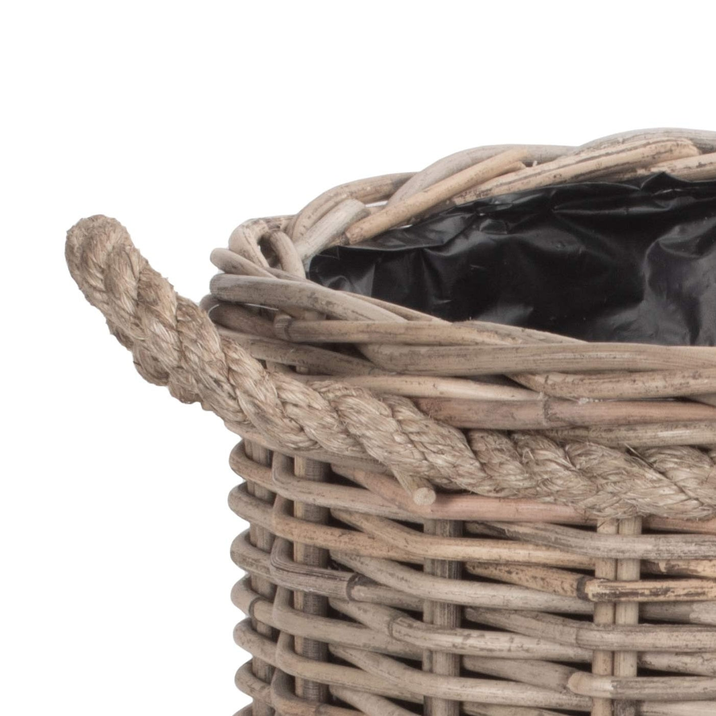 Rattan Rope Handled Rattan Round Planter With Plastic Lining | Small | Brown