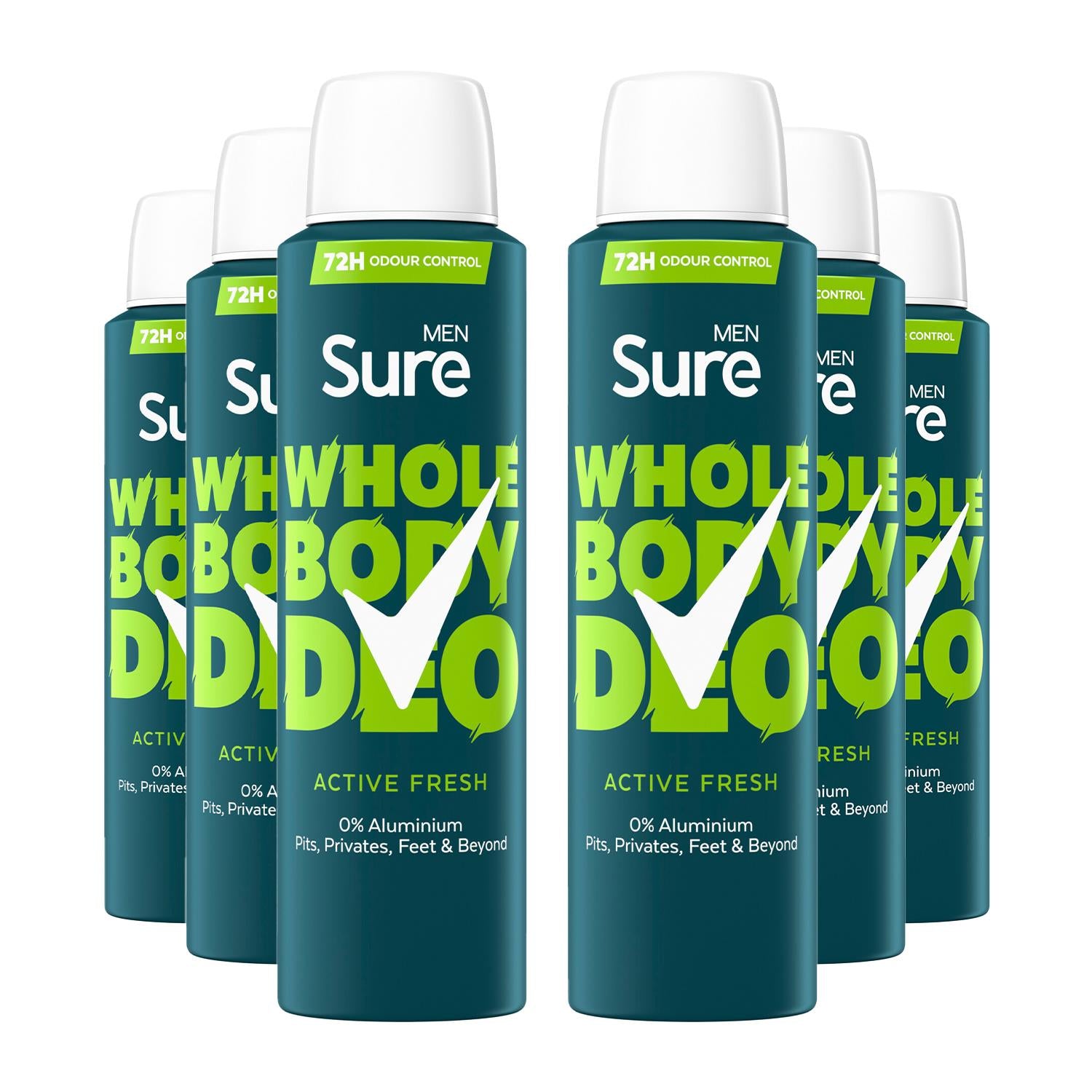 Men Whole Body Deodorant Spray Active Fresh W/ 72h Odour Control 150ml, 6pk | Set-of-6