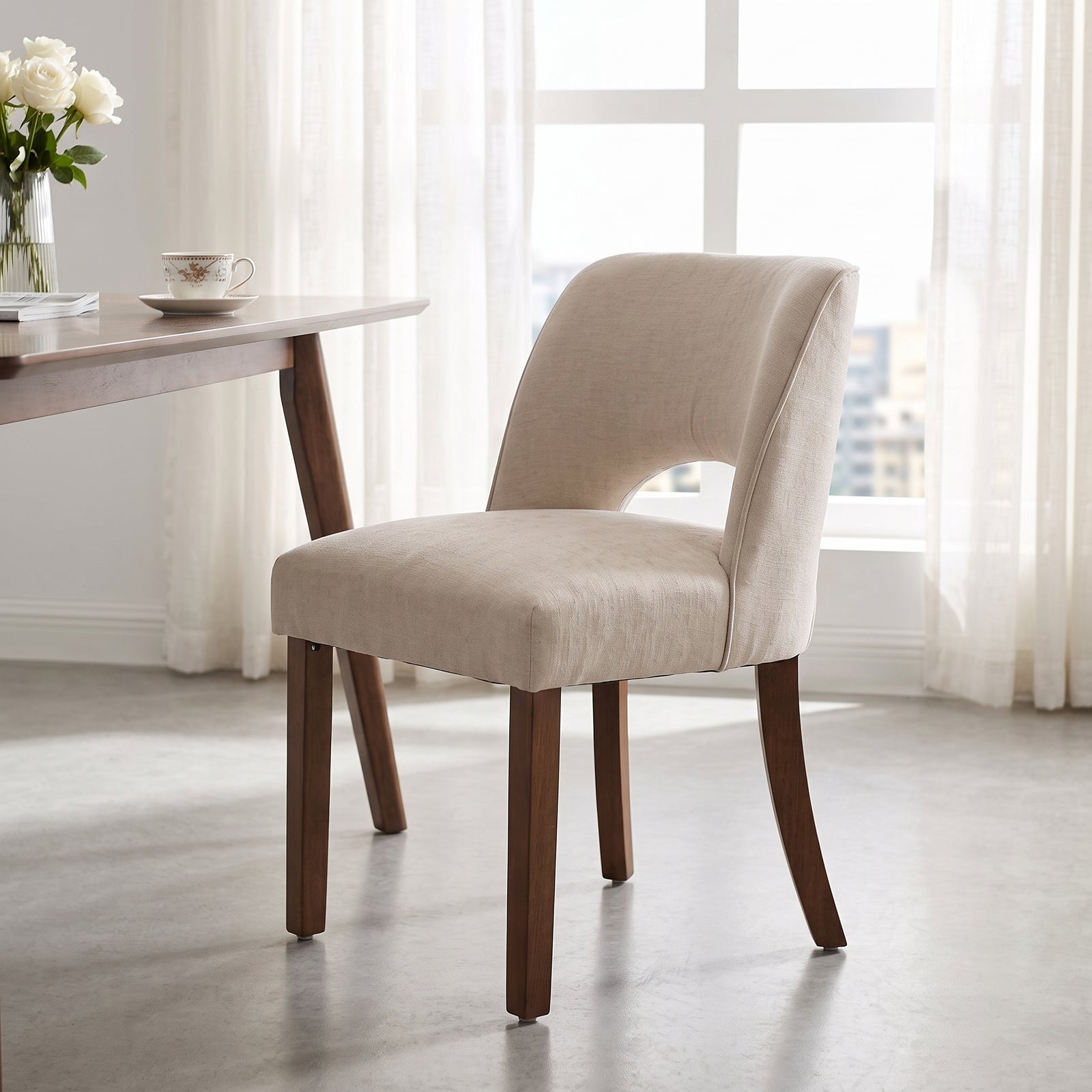 Set Of 2 Chenille Upholstered Dining Chairs | Beige