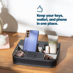 Fineway 6 Compartment Leather Valet Tray Men’s Dresser Storage Organiser