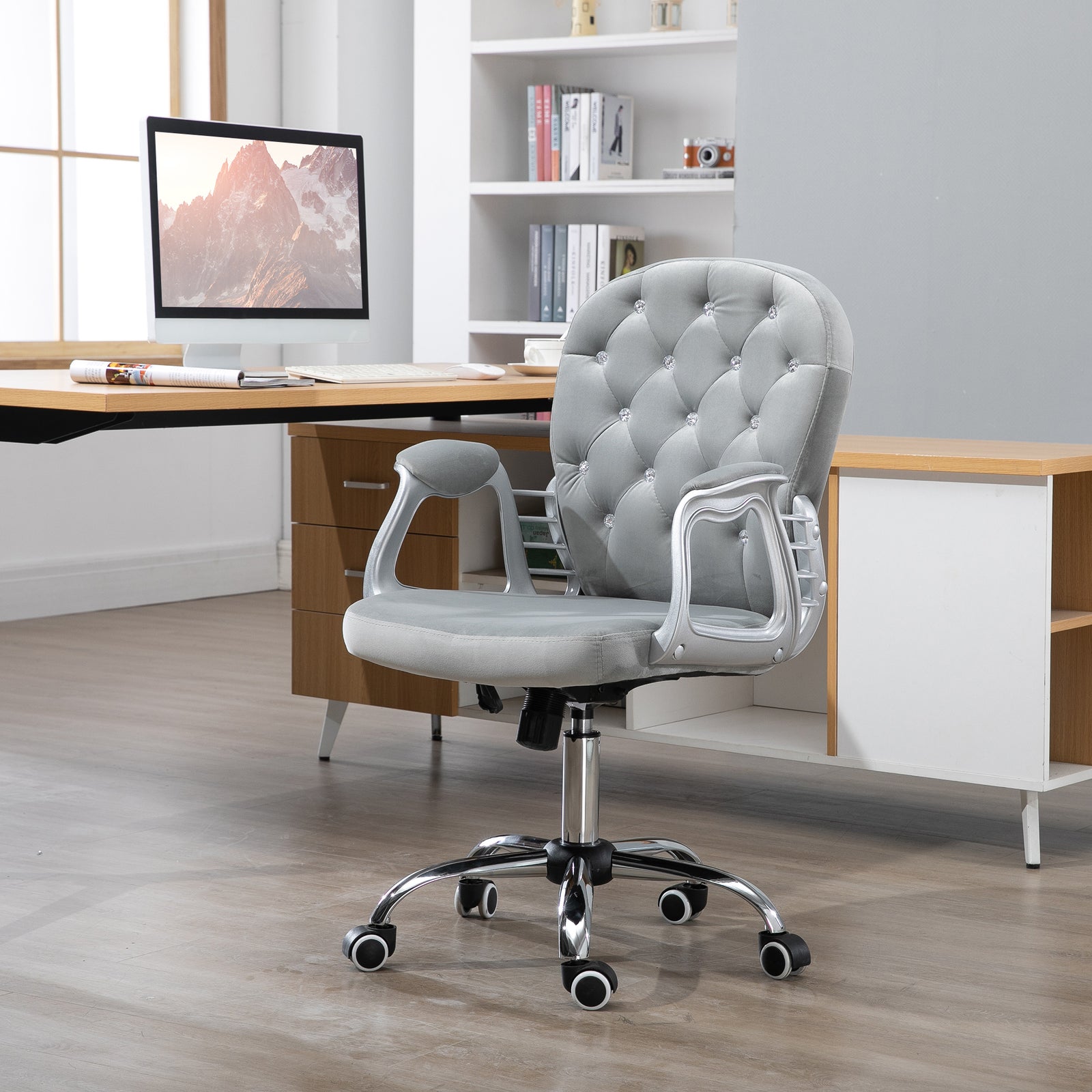 Velour Diamond Tufted Office Chair