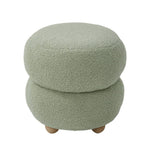 Round Teddy Fleece Upholstered Footstool Upholstered Ottoman With Wooden Legs | Green