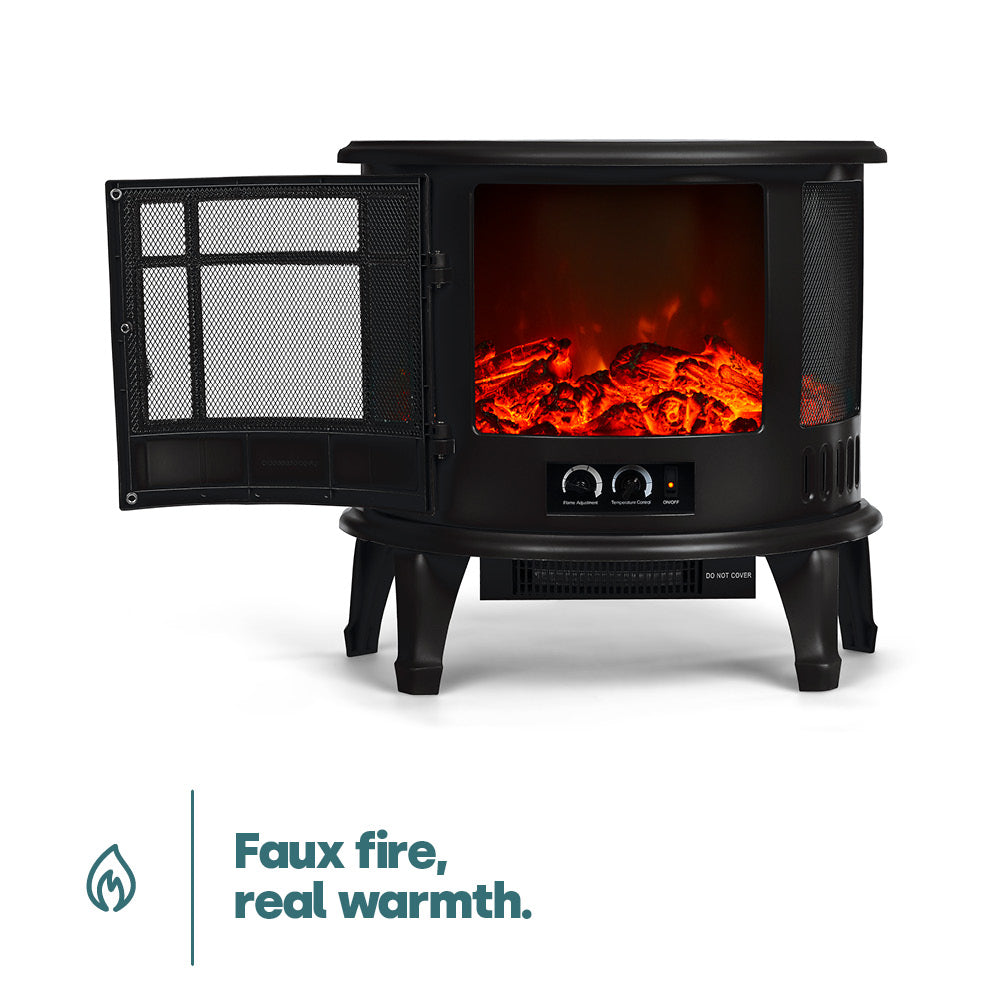 Electric Fireplace Heater Black With Thermostat And Safety Cut Off