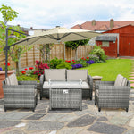 Rattan Garden Furniture Set W/ Gas Fire Pit Table, Cushion | Gray