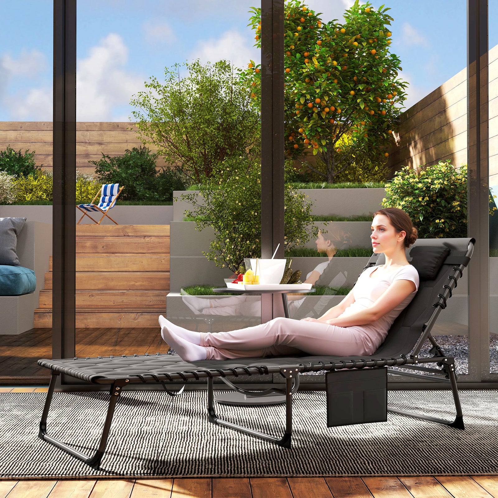 Black 5-level Reclining Sun Lounger