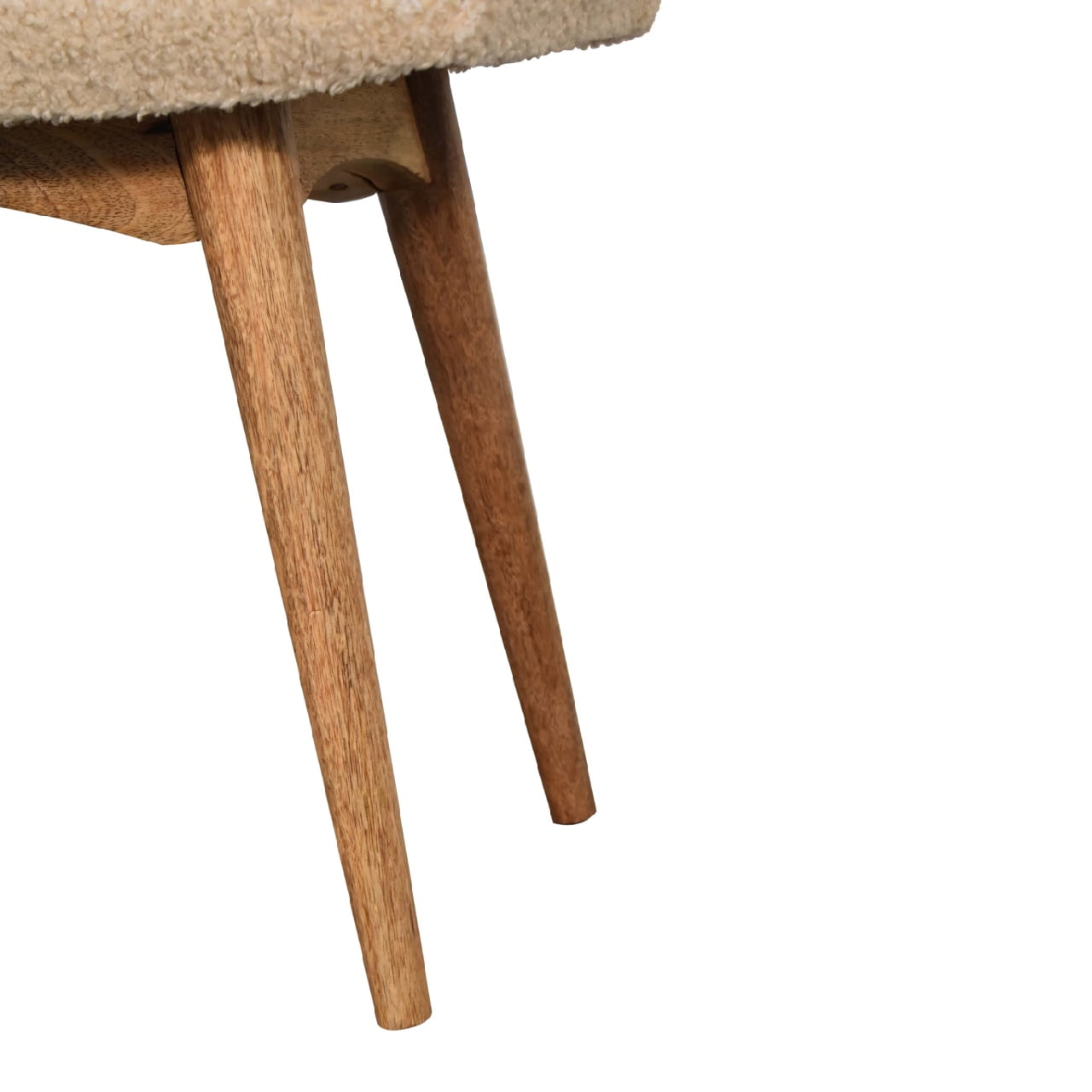 Solid Wood Boucle Cream Curved Bench