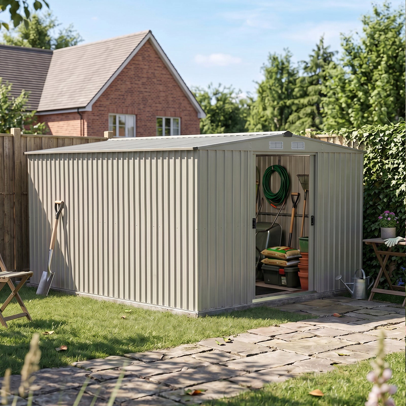 10x8 Ft Large Metal Garden Tool Storage Shed | Grey