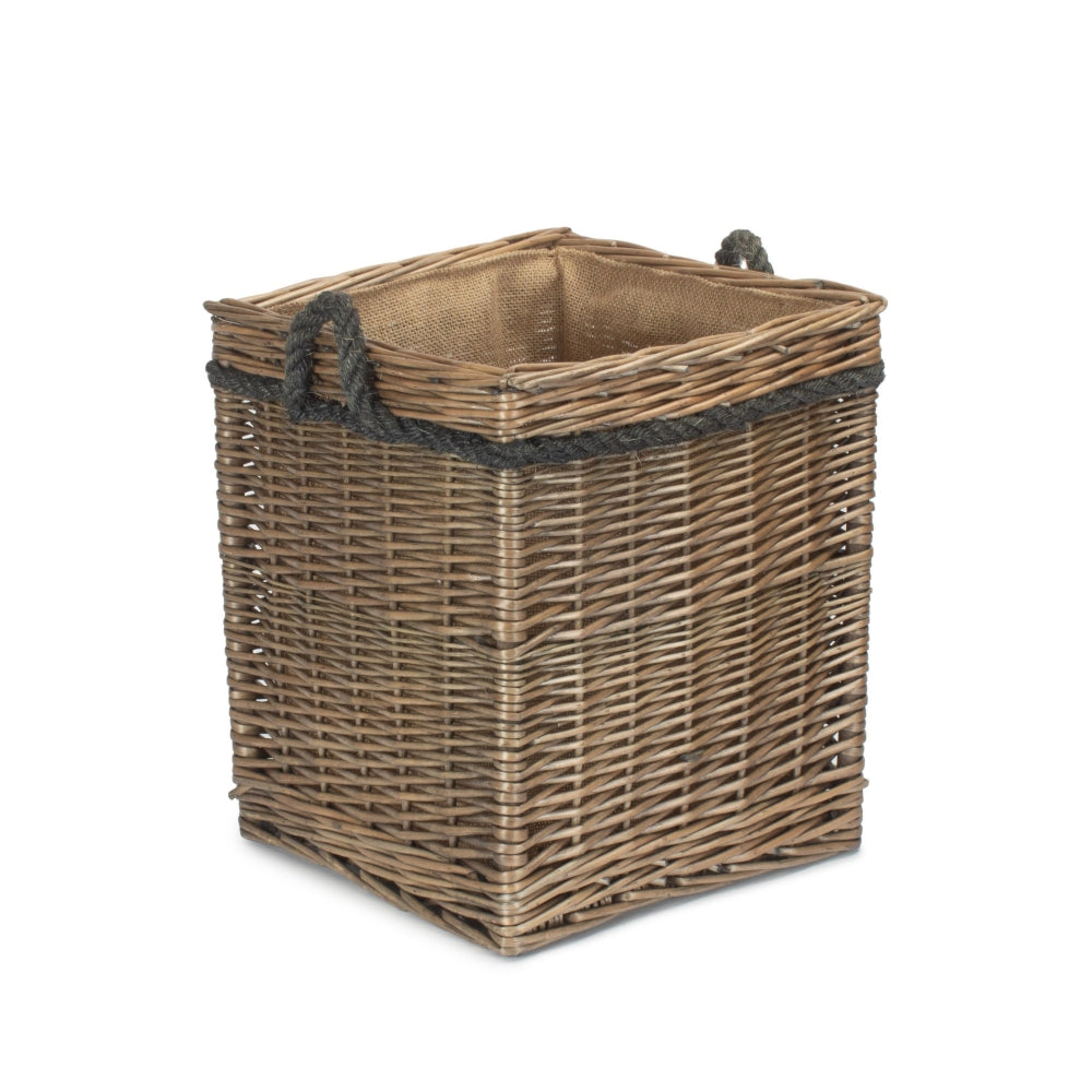 Antique Wash Square Storage Log Basket | Small | Brown
