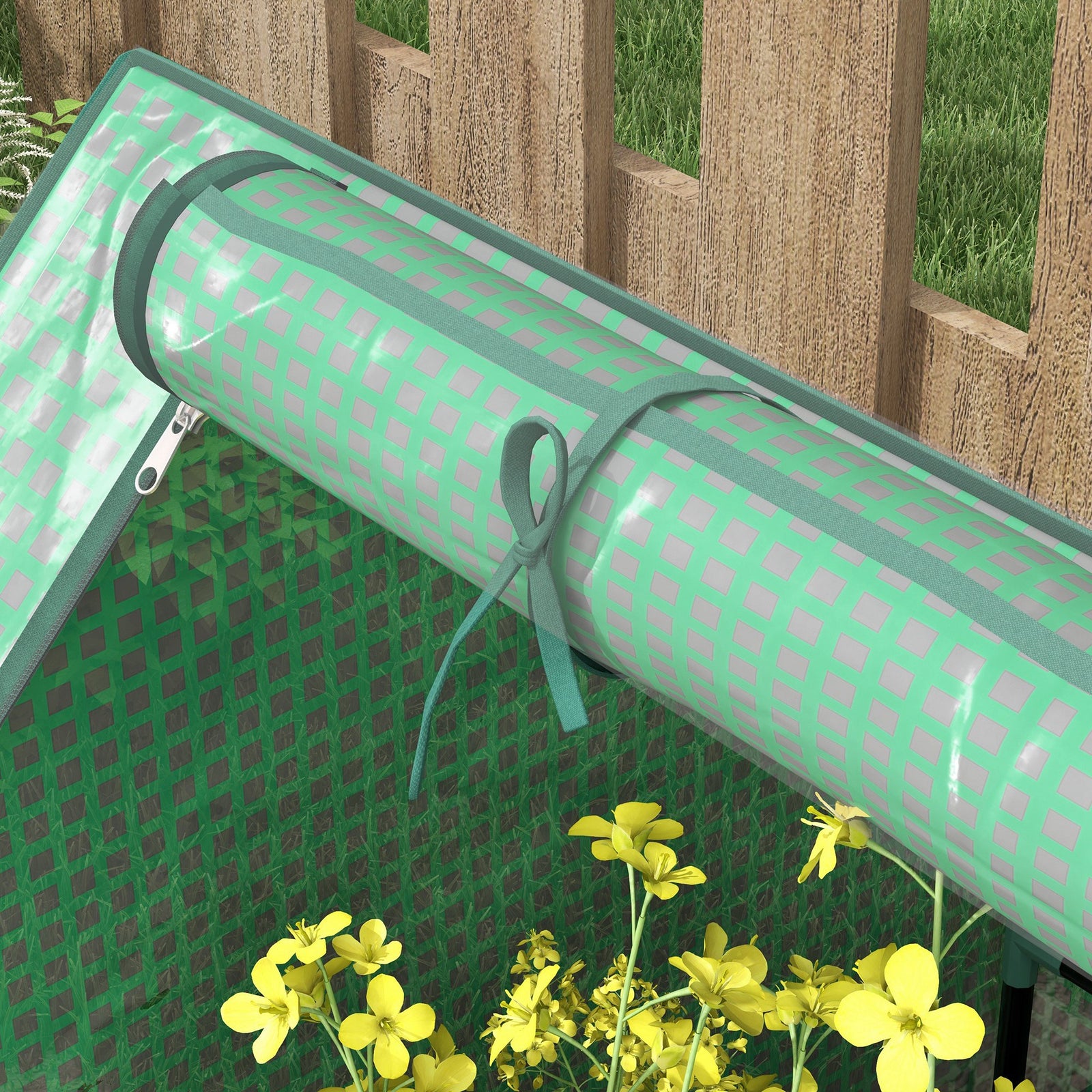 Raised Garden Bed W/ Greenhouse & Cover - Green/Dark Grey