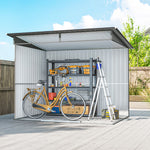 Garden Shed Outdoor Storage Tool Organiser W/ Double Sliding Door | Light Grey