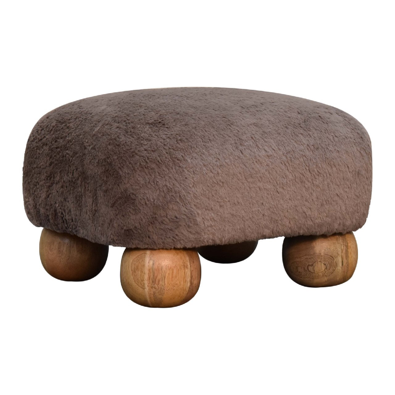 Solid Mango Wood Mocha Faux Fur Nordic Footstool