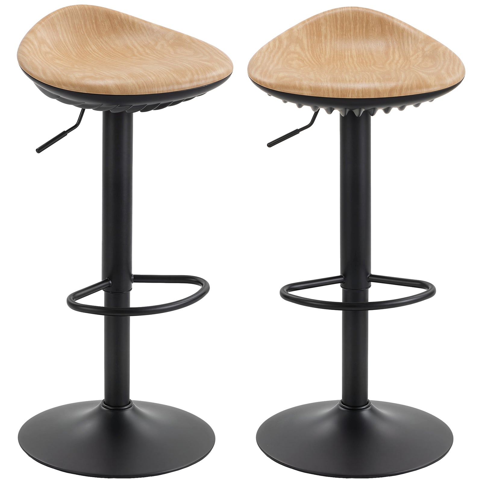 HOMCOM Set Of 2 Breakfast Barstools, Pu Leather Swivel Bar Stools, Oak