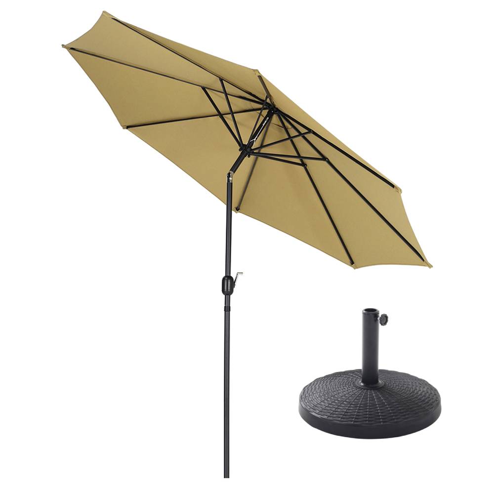 3m Garden Parasol Adjustable Tilting Parasol With Crank Handle For Outdoor Garden Patio Camping With Heavy-duty Round Base | One Size | Khaki