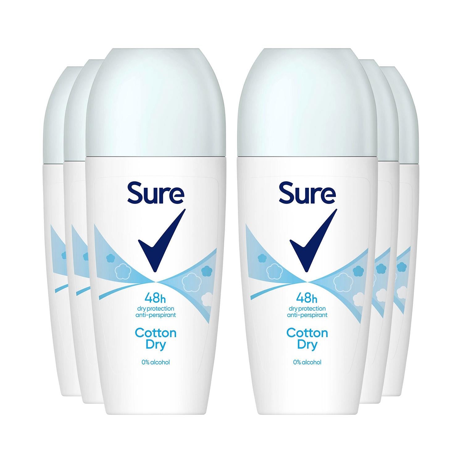 Women Roll On Cotton Dry Antiperspirant Deodorant 48hrs Protection, 6pk, 50ml | 6
