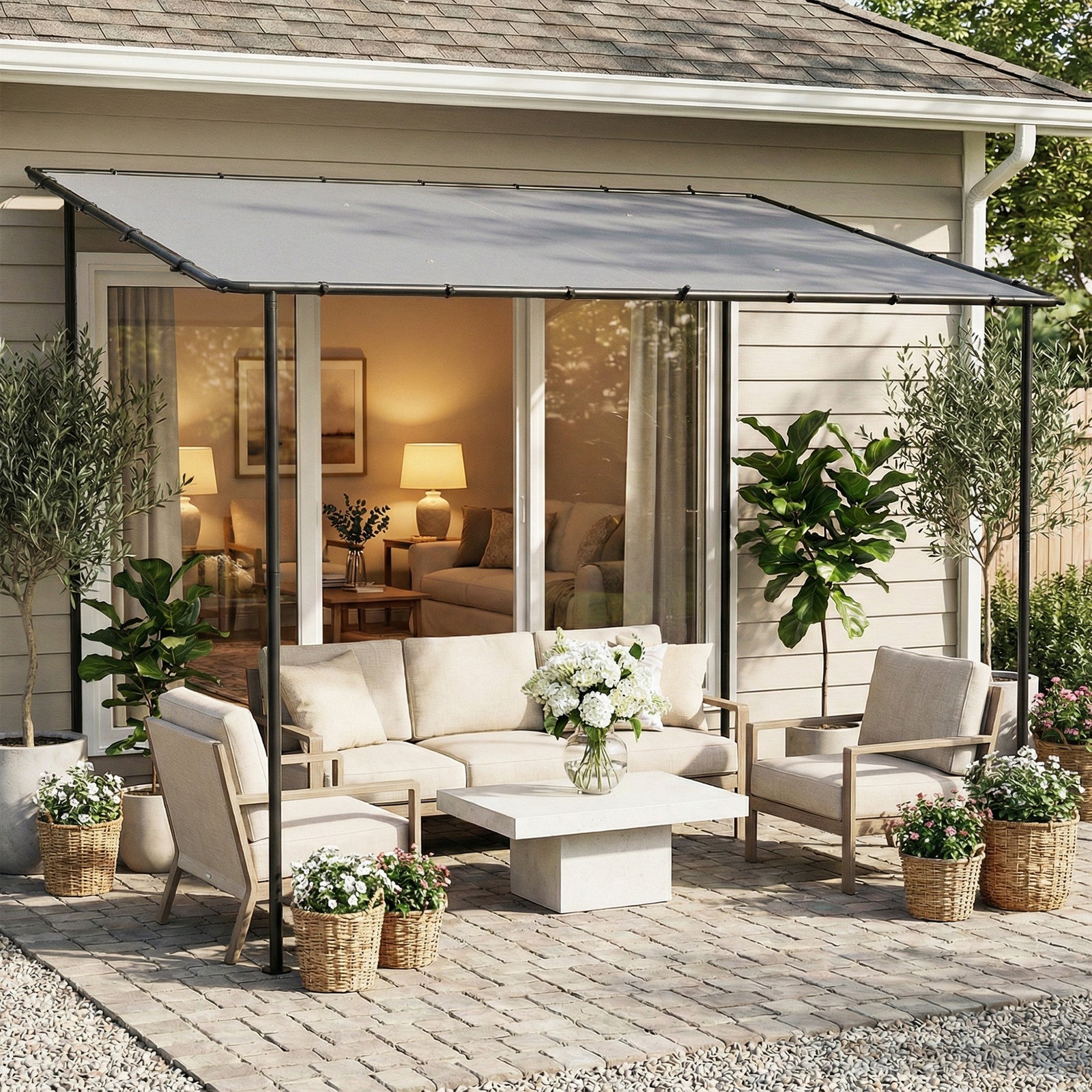3 X 2 M Lean To Garden Pergola, Metal Frame Gazebo Pergola | Grey