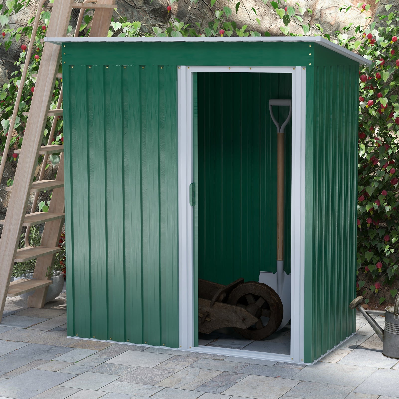 5 X 3ft Garden Storage Shed Sliding Door Sloped Roof Tool | Green