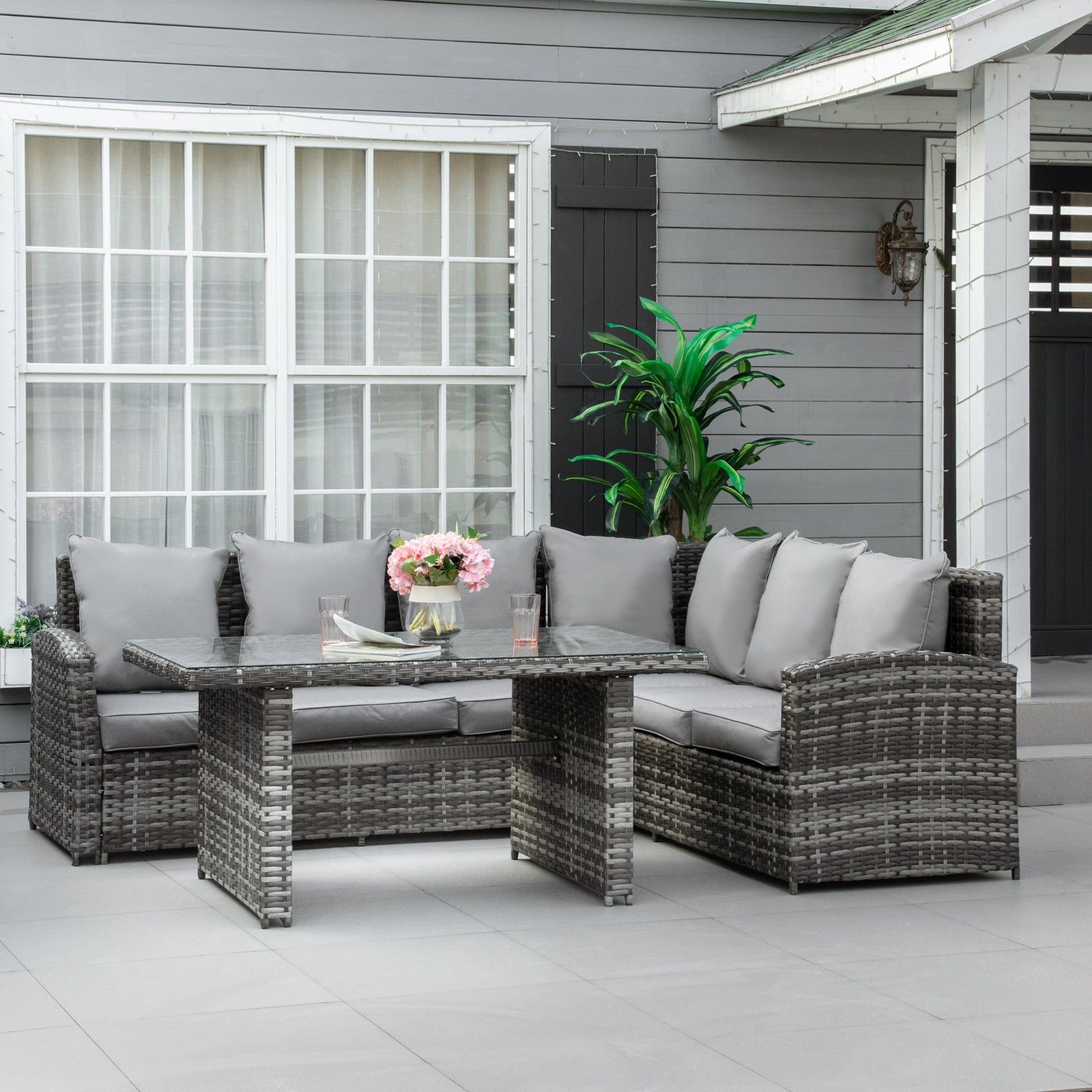 3 Pcs Outdoor Dining Rattan Sofa Set For Garden