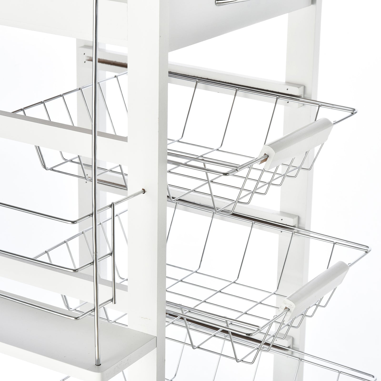 Kitchen Island Trolley W/ 4 Baskets 2 Side Racks Drawer | White