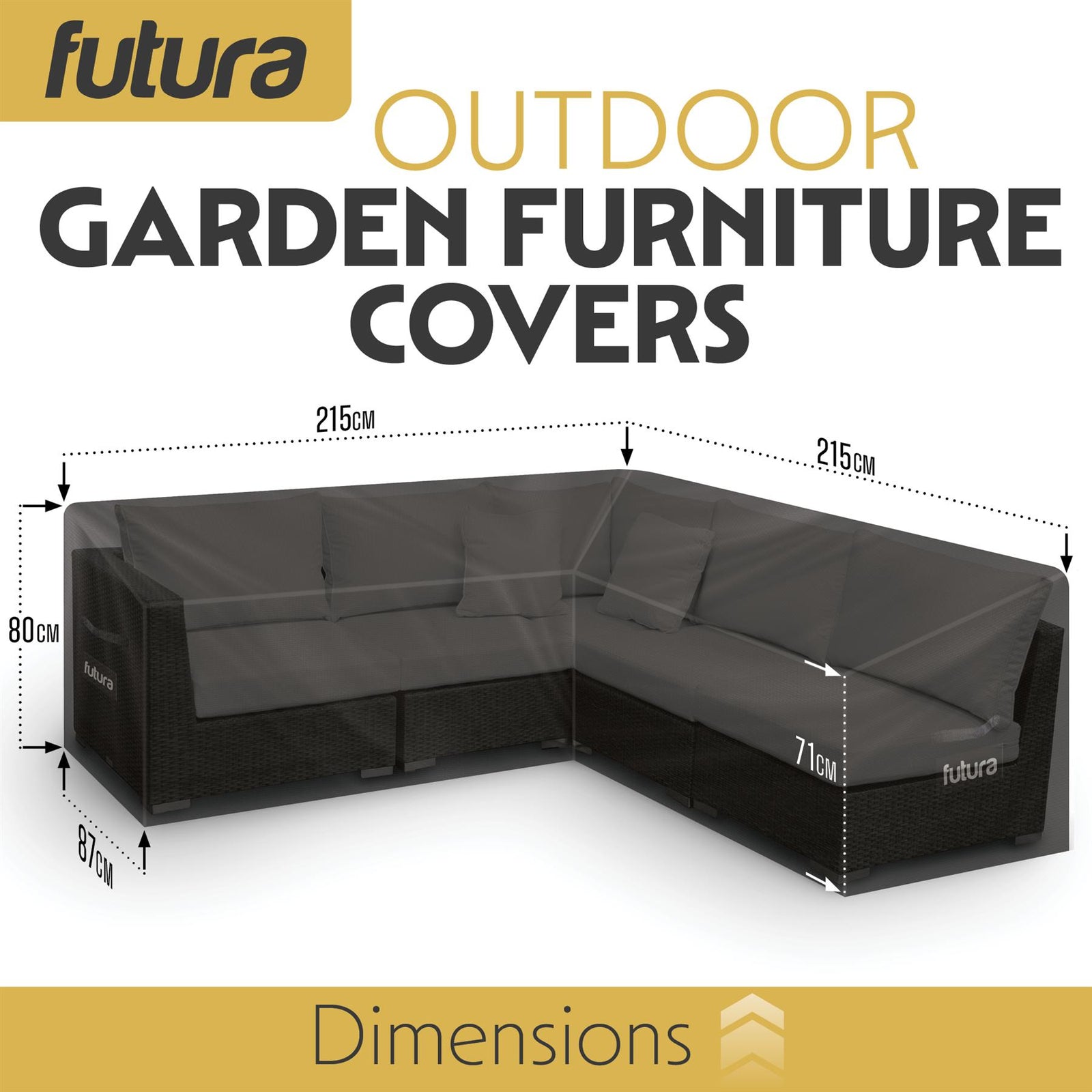 L Shaped Waterproof Garden Furniture Cover, Outdoor Patio Weatherproof Rattan Sofa Shield | 215 x 215 x 80cm | Black