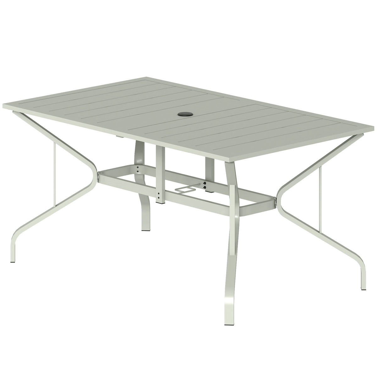 Outsunny Garden Dining Table With Steel Frame And Slatted Top, Light Grey