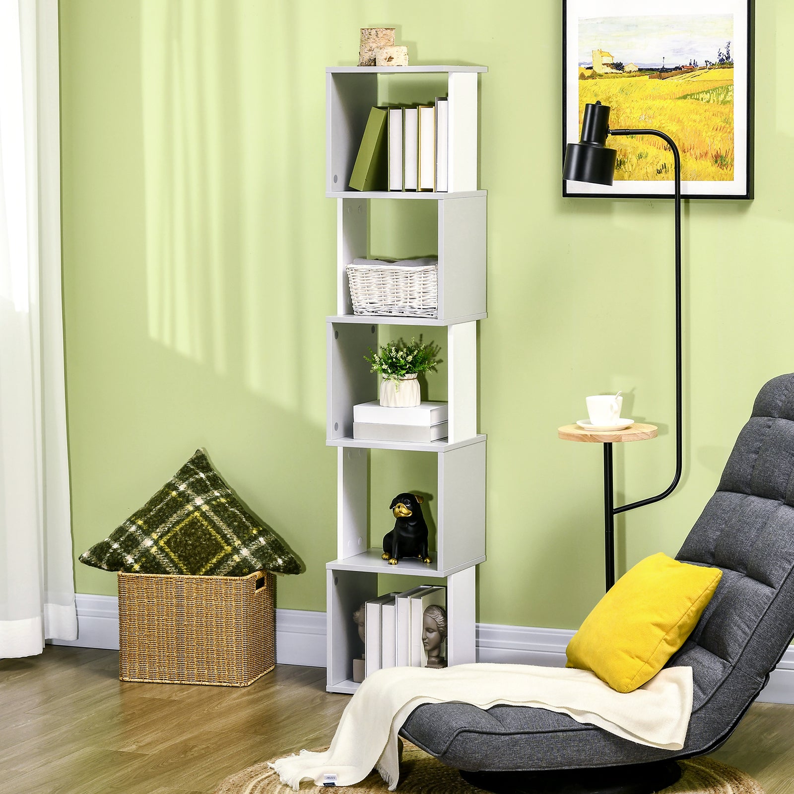 5 Tier Bookshelf Freestanding Bookcase Storage Shelves | One Size | Light Slate Gray