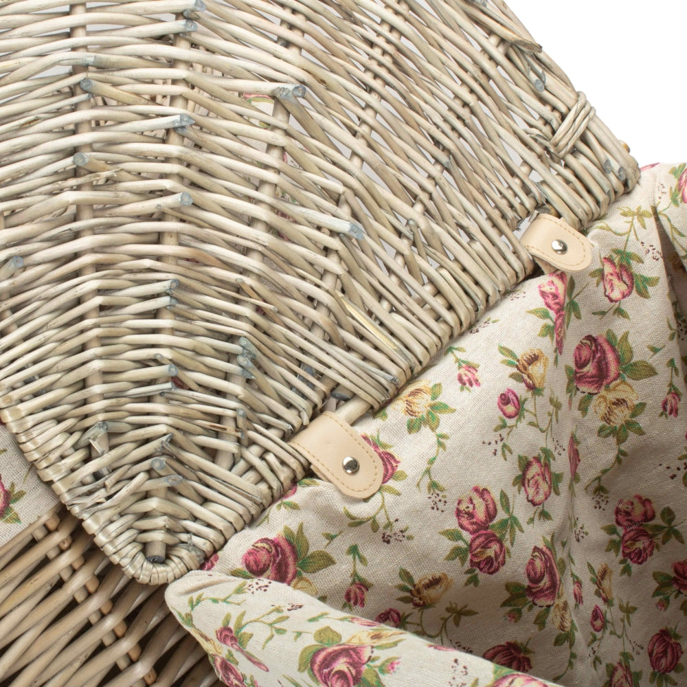Rose Cotton Lined Antique Wash Wicker Corner Laundry Basket | Set of 2 | Pink