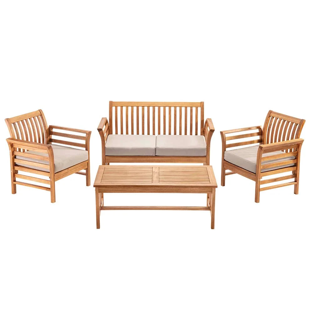 Garden_Gear Acacia 4 Person Lounge Set W/8cm Deep L.grey Cushions