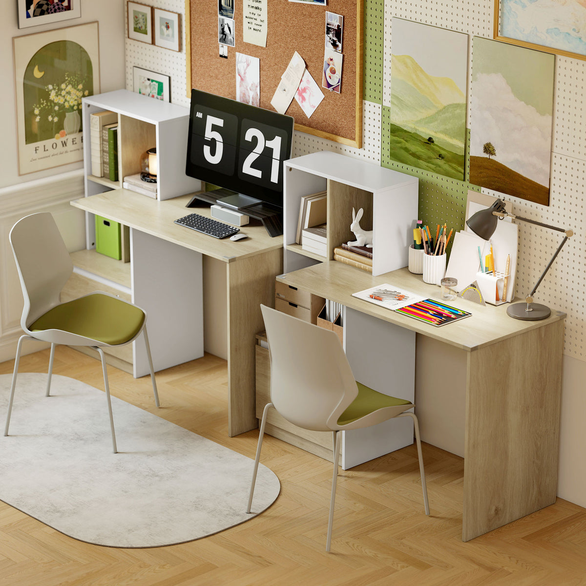 HOMCOM Computer Desk With Lockable File Drawers, Oak Wood Effect