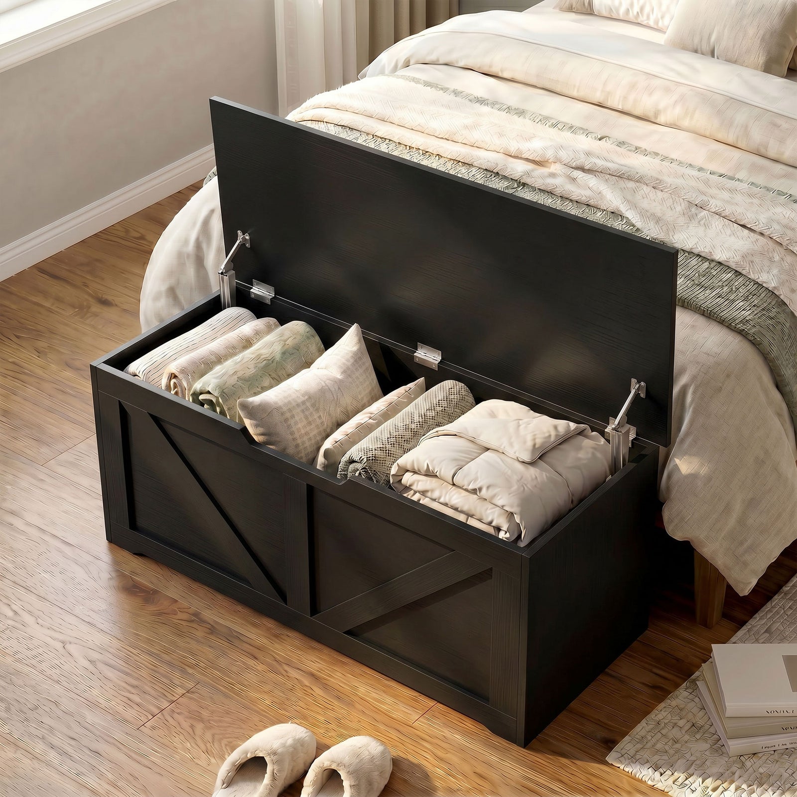 Storage Trunk For Living Room, With Safety Hinges, 100cm | Black