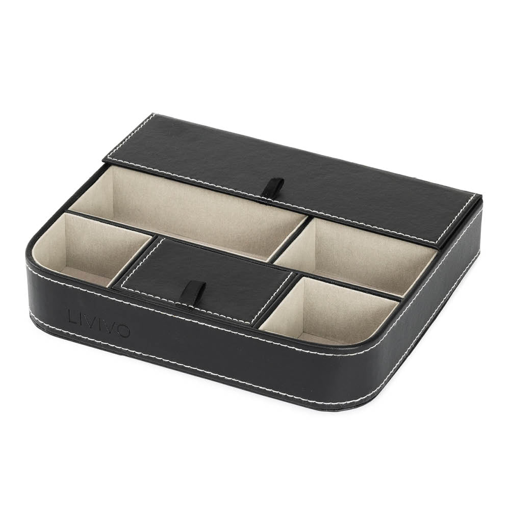Fineway 6 Compartment Leather Valet Tray Men’s Dresser Storage Organiser