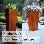 Corten Steel Tall Tapered Square Planter | 90cm | Brown