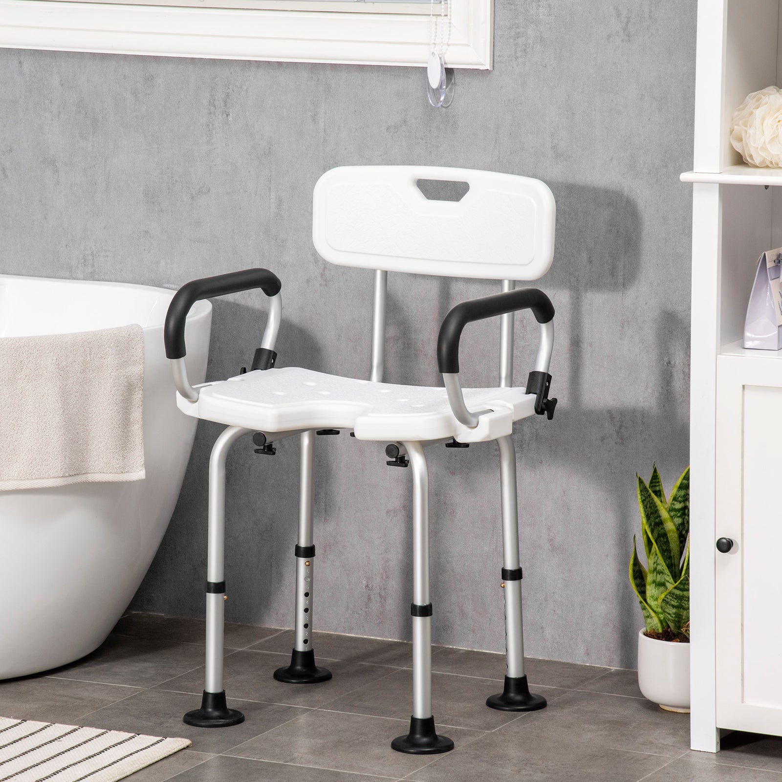 Adjustable Shower Stool With Suction Foot Pads For Elderly