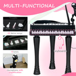 32 Keys Kids Piano Keyboard With Stool, Lights, Microphone, Black | Black