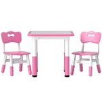 3 Pcs Height Adjustable Kids Table And Chair Set For Playroom | Pink