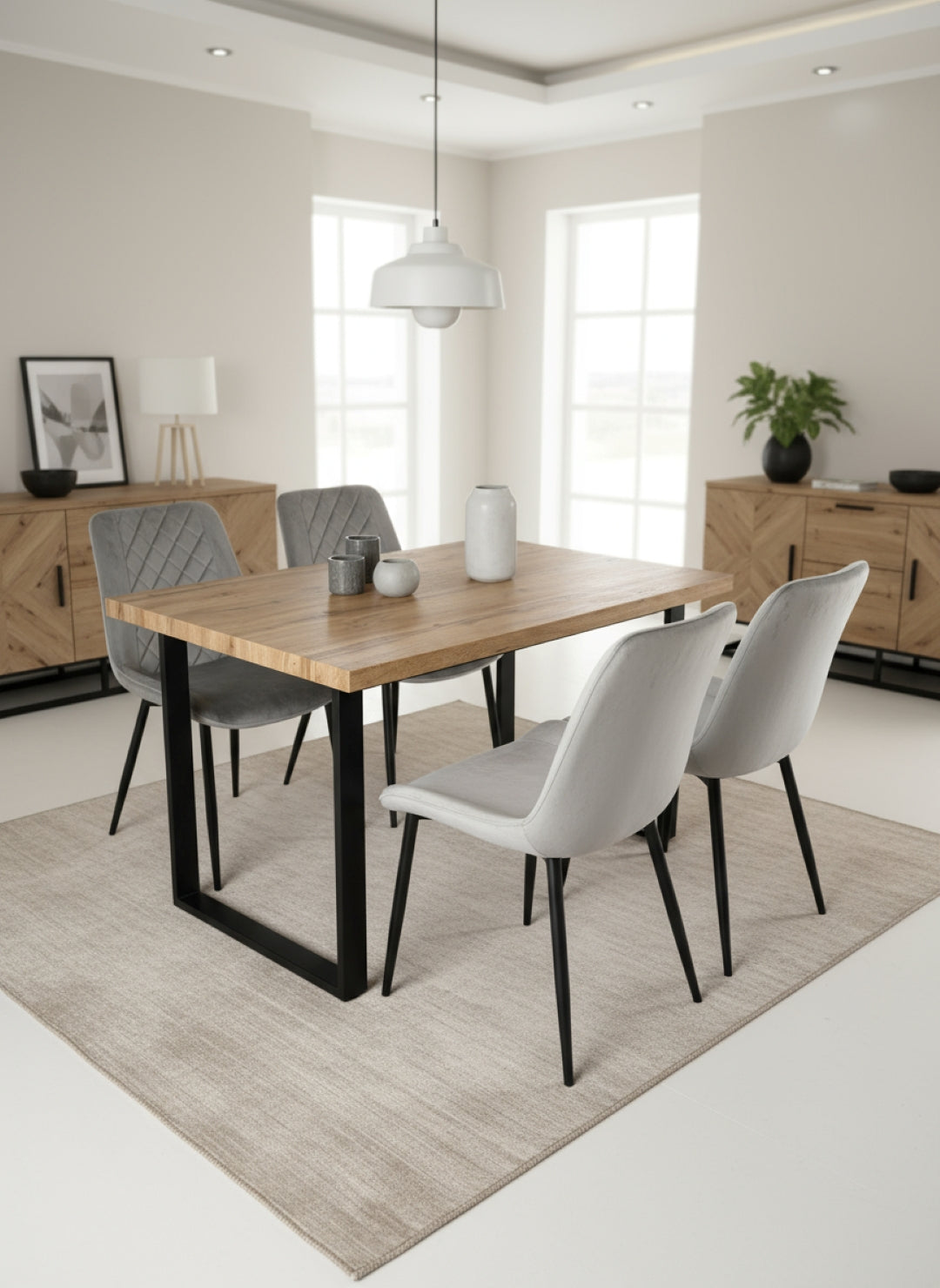 Stylish Colorado Dining Table Set With 4 Amelia Chairs | Grey