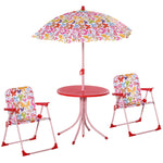 Kids Folding Picnic Table Chair Set Butterfly Pattern Outdoor Parasol