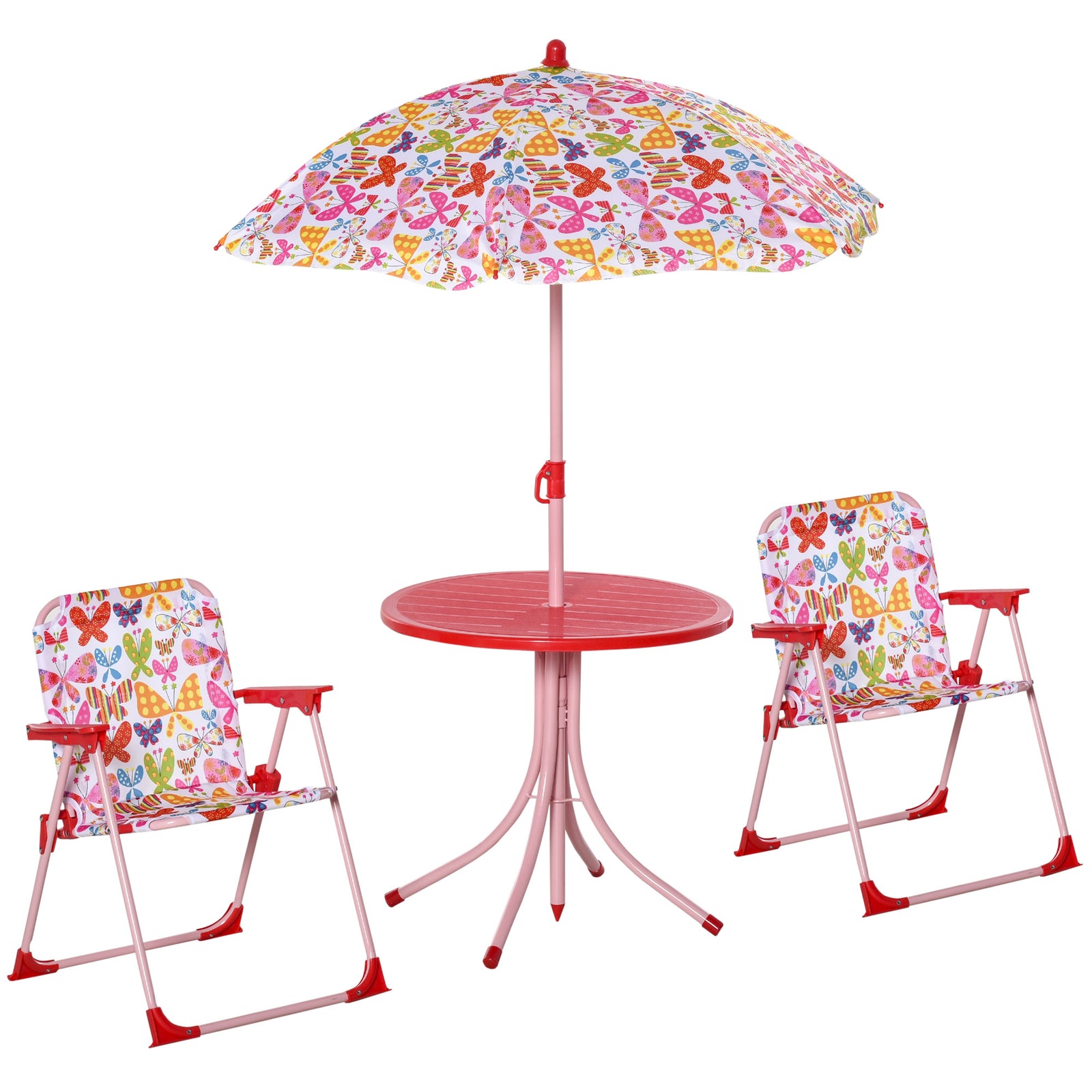 Kids Folding Picnic Table Chair Set Butterfly Pattern Outdoor Parasol