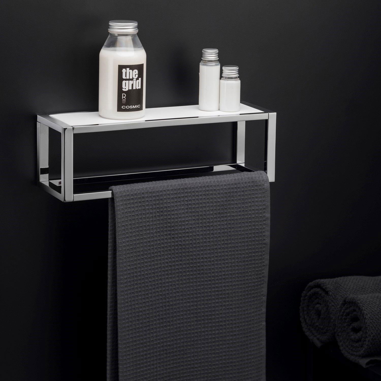 Shelf With Towel Rail Silver Gloss Wall-mounted 35 Cm Collection The Grid